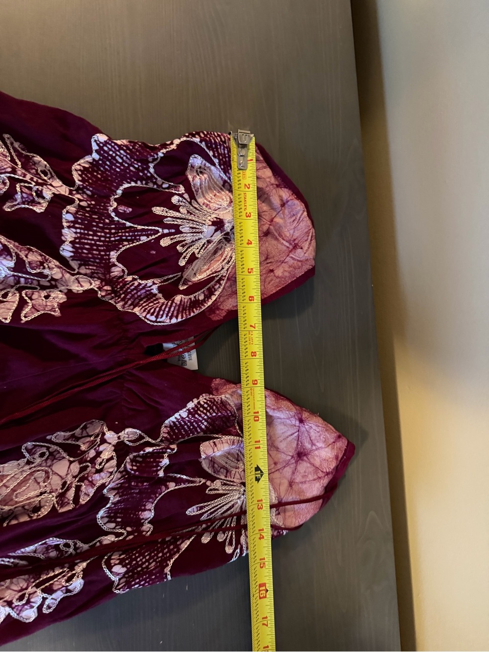 Boho V-Neck Floral Handkerchief Hem Dress in Burgundy - Picture 6 of 7